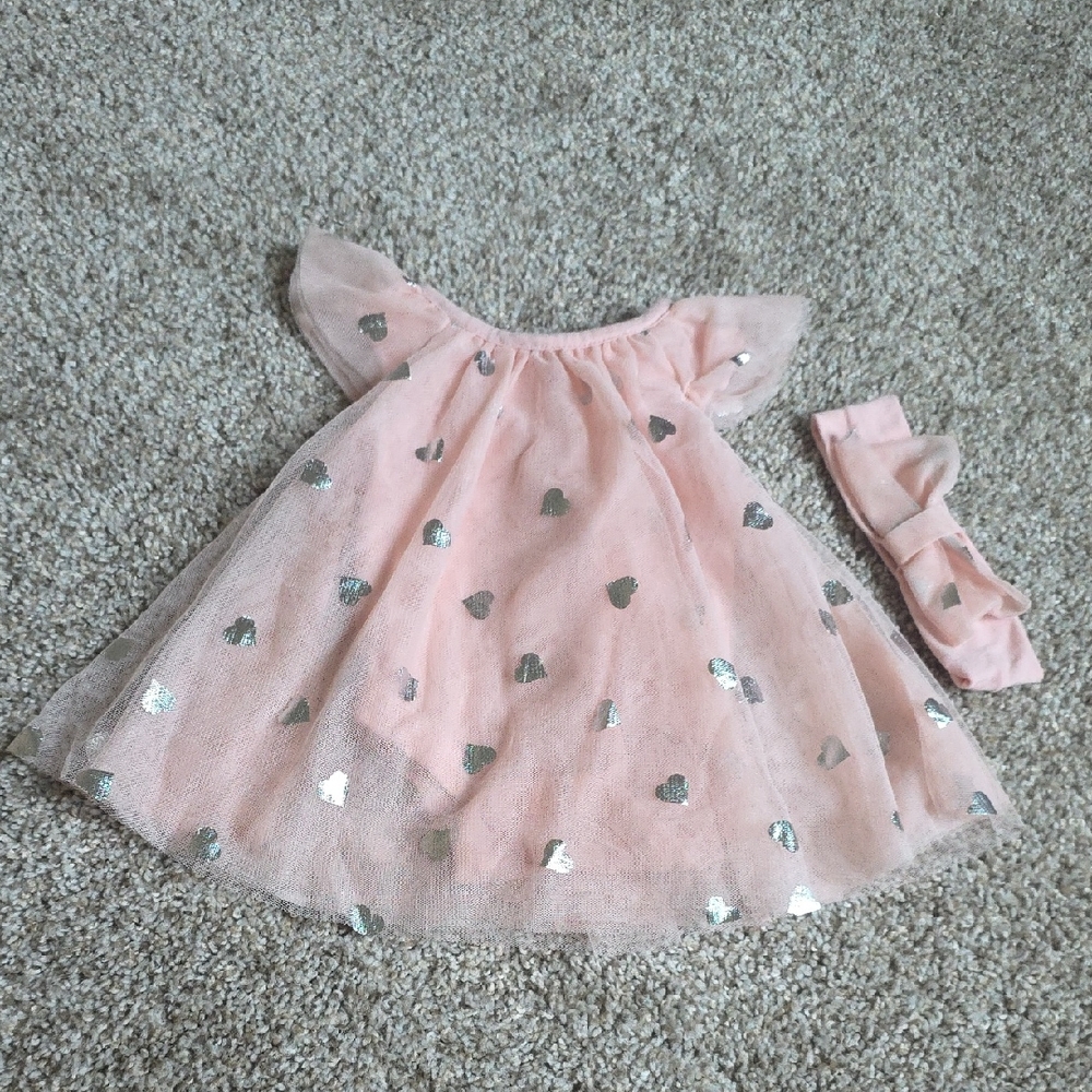 Pink Dress with Silver Heart Accents
